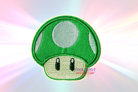 1UP Green Mushroom (Super Mario) Embroidery Iron on/Sew on Patch (7.6cm x 7.6cm)-Cool Spot's Gaming Emporium-Cool Spot Gaming