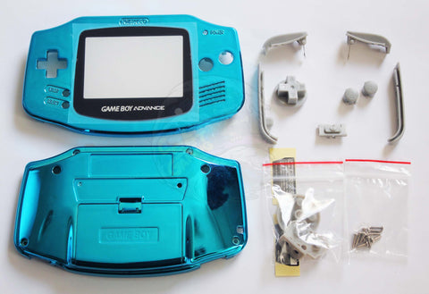 Game Boy Advance (GBA) Complete Replacement Housing Shell Kit - Chrome Blue