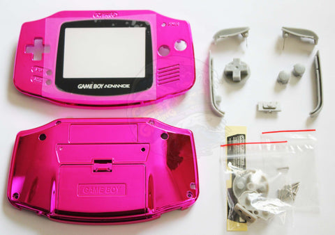 Game Boy Advance (GBA) Complete Replacement Housing Shell Kit - Chrome Pink