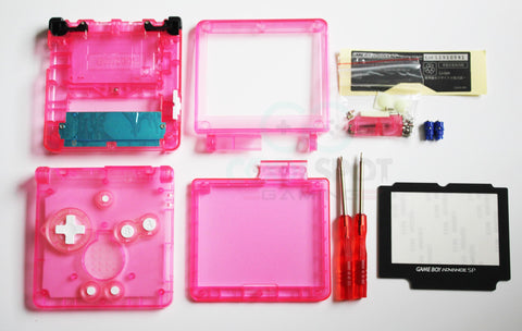 Game Boy Advance SP (GBA SP) Replacement Housing Shell Kit - Clear Hot Pink