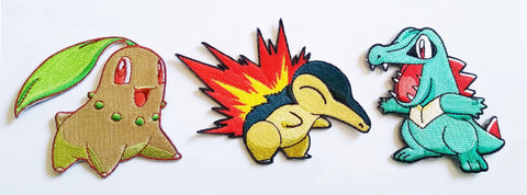 Pokemon Johto Starters - Embroidery Patch Set of 3 - Chikorita, Cyndaquil and Totodile