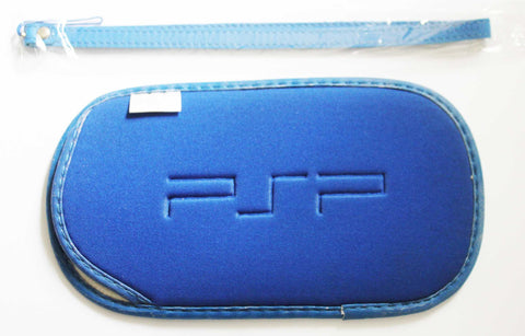 PSP Blue Neoprene Soft Pouch Case & Free Wrist Strap Lanyard