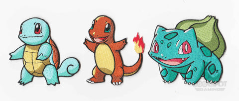 Pokemon Kanto Starters - Embroidery Patch Set of 3 - Bulbasaur, Charmander and Squirtle