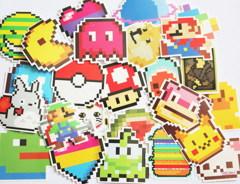 Retro 8-Bit Pixel Style Vinyl Stickers - 25 Stickers